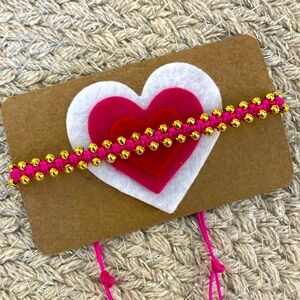 New Super Cute Boho Beaded Gold Surf Festival Bracelet Fuchsia Pink